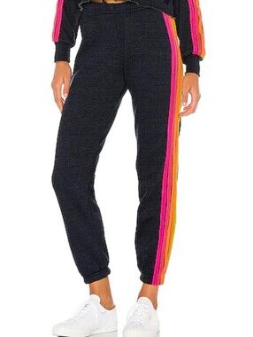 Aviator Nation Kids 5 Stripe Sweatpants Heather Navy Neon Rainbow Size 14